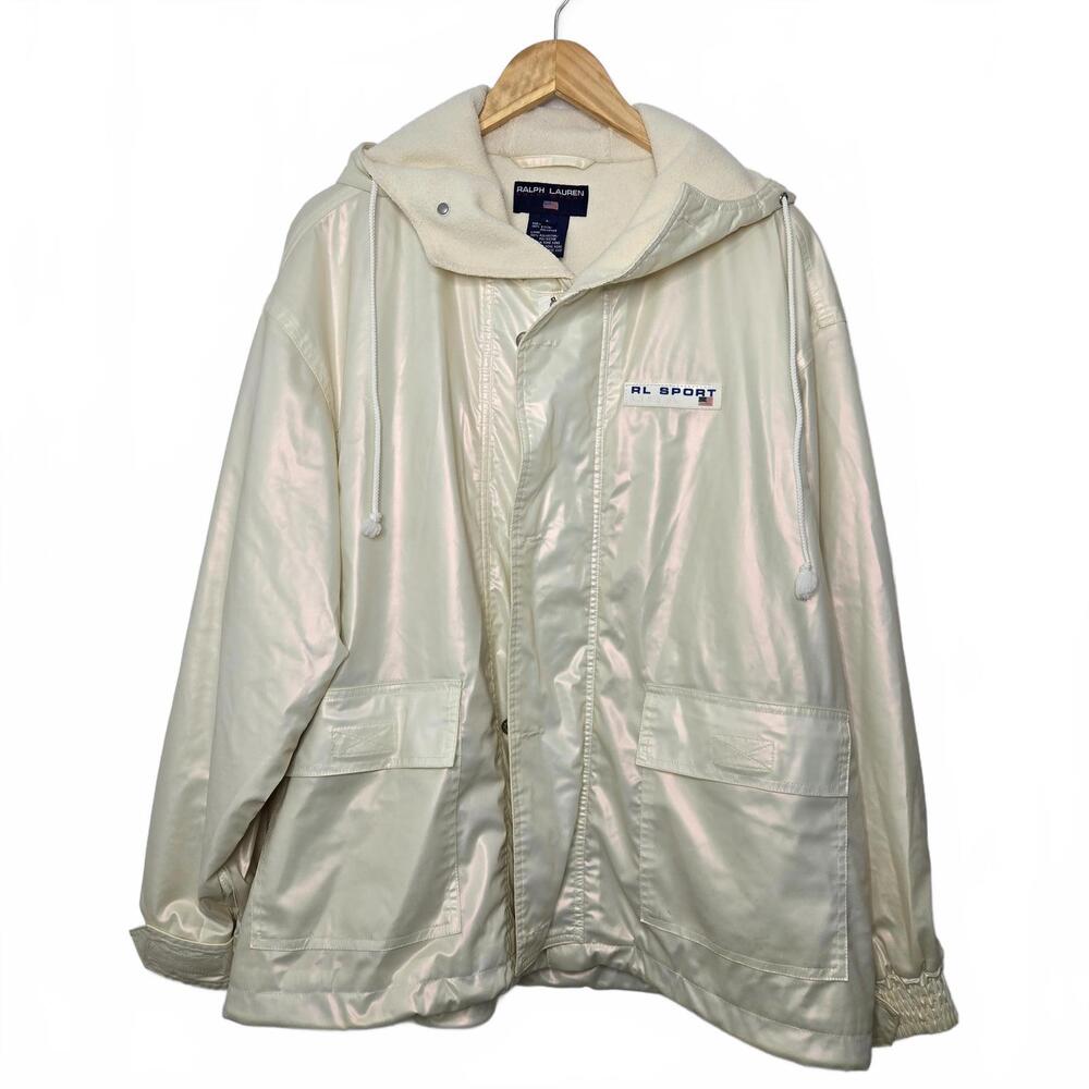 Vintage Ralph Lauren Sport Jacket Large 90s USA Hooded Iridescent Nylon Fleece